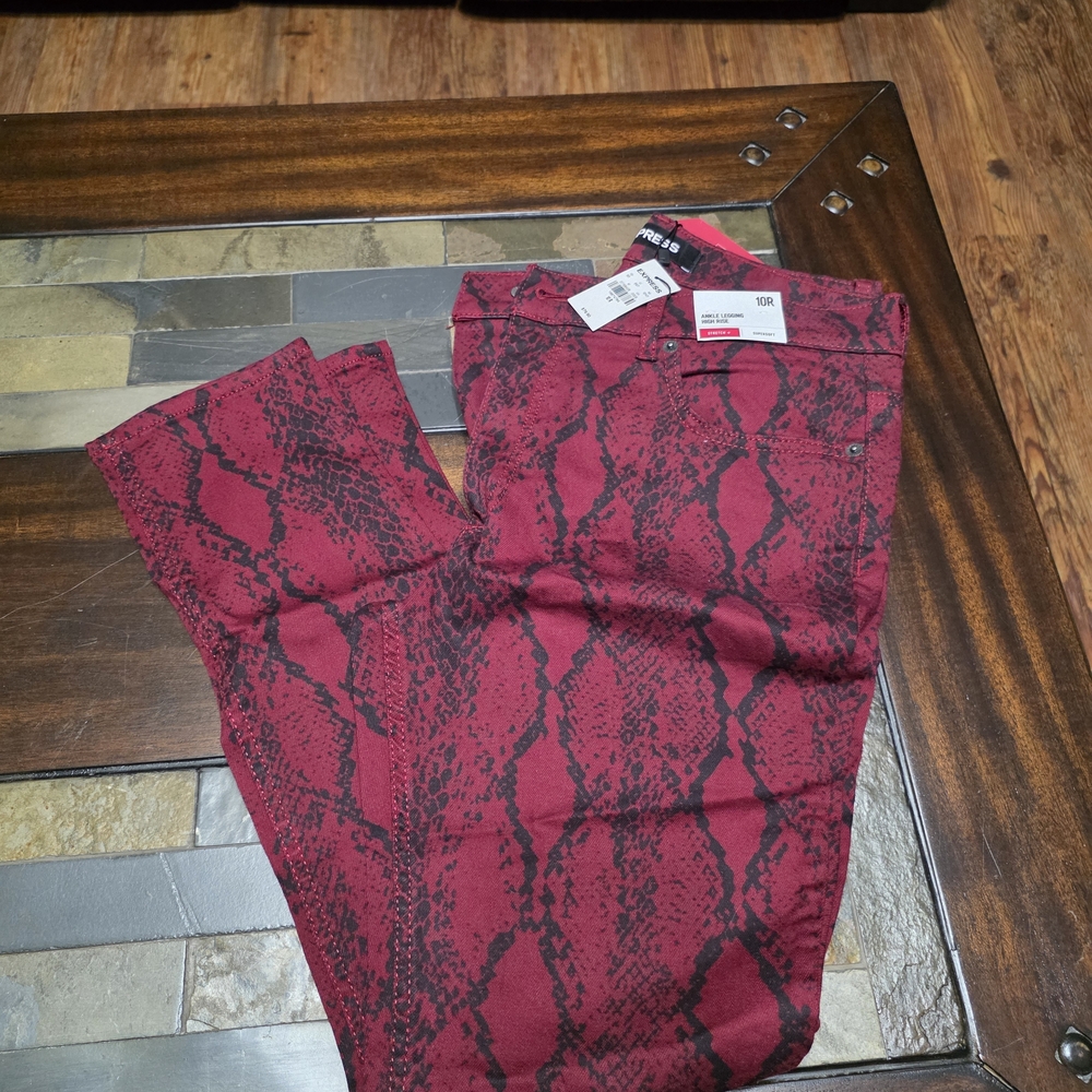 Express Red and Black Snake Print Jeggings